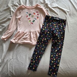 Cat & Jack Pink Peplum Top and Black Holiday Light Leggings
